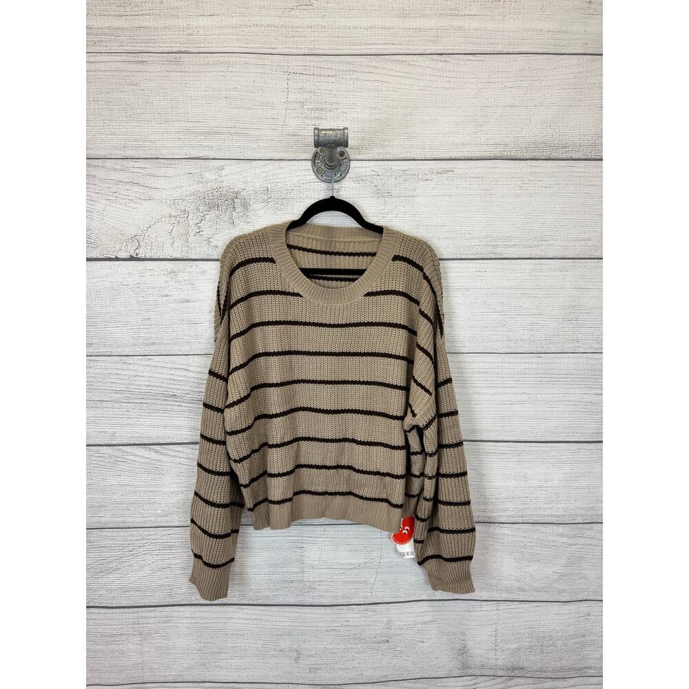 Cider Plus Size Tan & Brown Knit Striped Crop Sweater Size 4XL